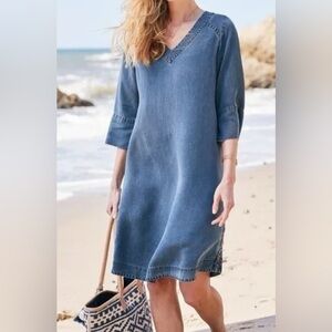 Soft Surroundings Positano Getaway Dress Women's Large Denim LIGHT Blue Lyocell